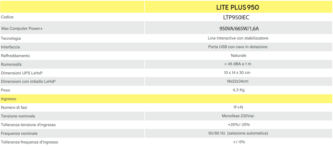 LTP950IEC - RRPOWER Gruppo di continuità UPS LITE PLUS 950V/665W/1,6A