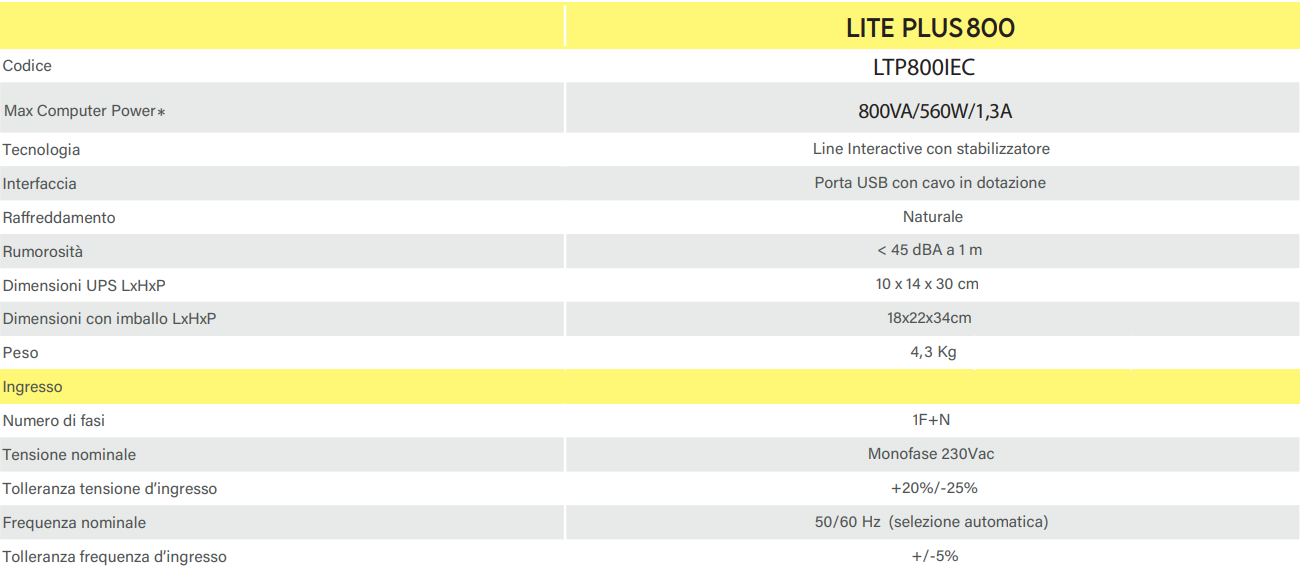 LTP800IEC - RRPOWER Gruppo di continuità UPS LITE PLUS 800V/560W/1,3A