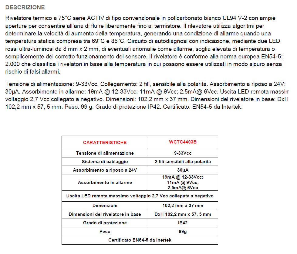 C-WCTC4403B - C-TEC Rilevatore termico con LED