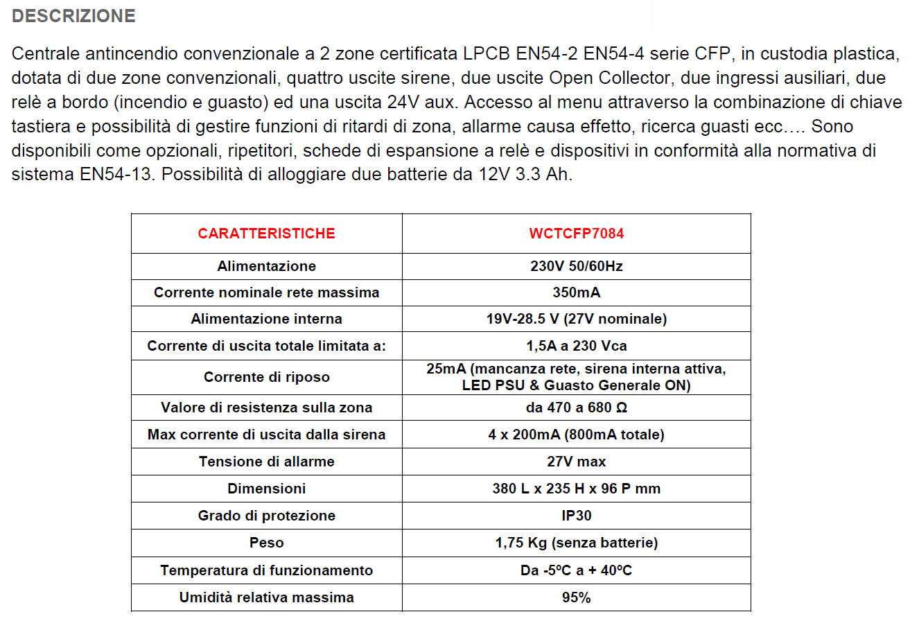 C-WCTCFP7084 - C-TEC Centrale antincendio a 8 zone