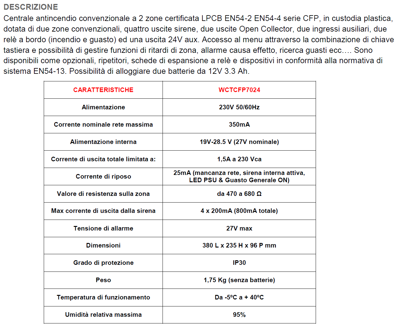 C-WCTCFP7024 - C-TEC Centrale antincendio a 2 zone