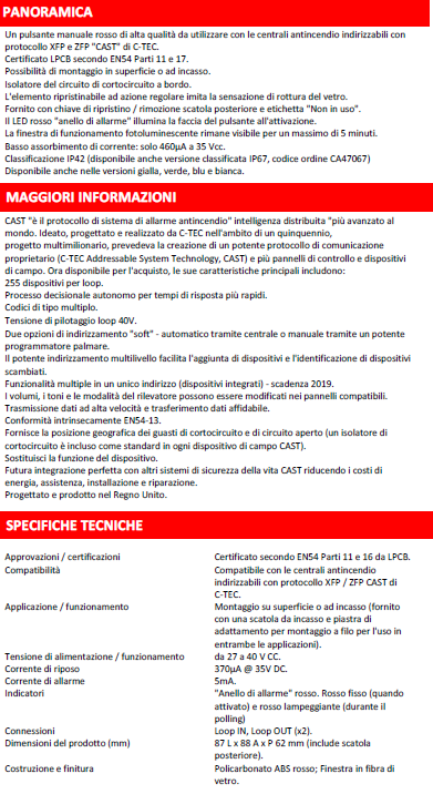 C-WCTCA470 - C-TEC Pulsante manuale incendio CAST