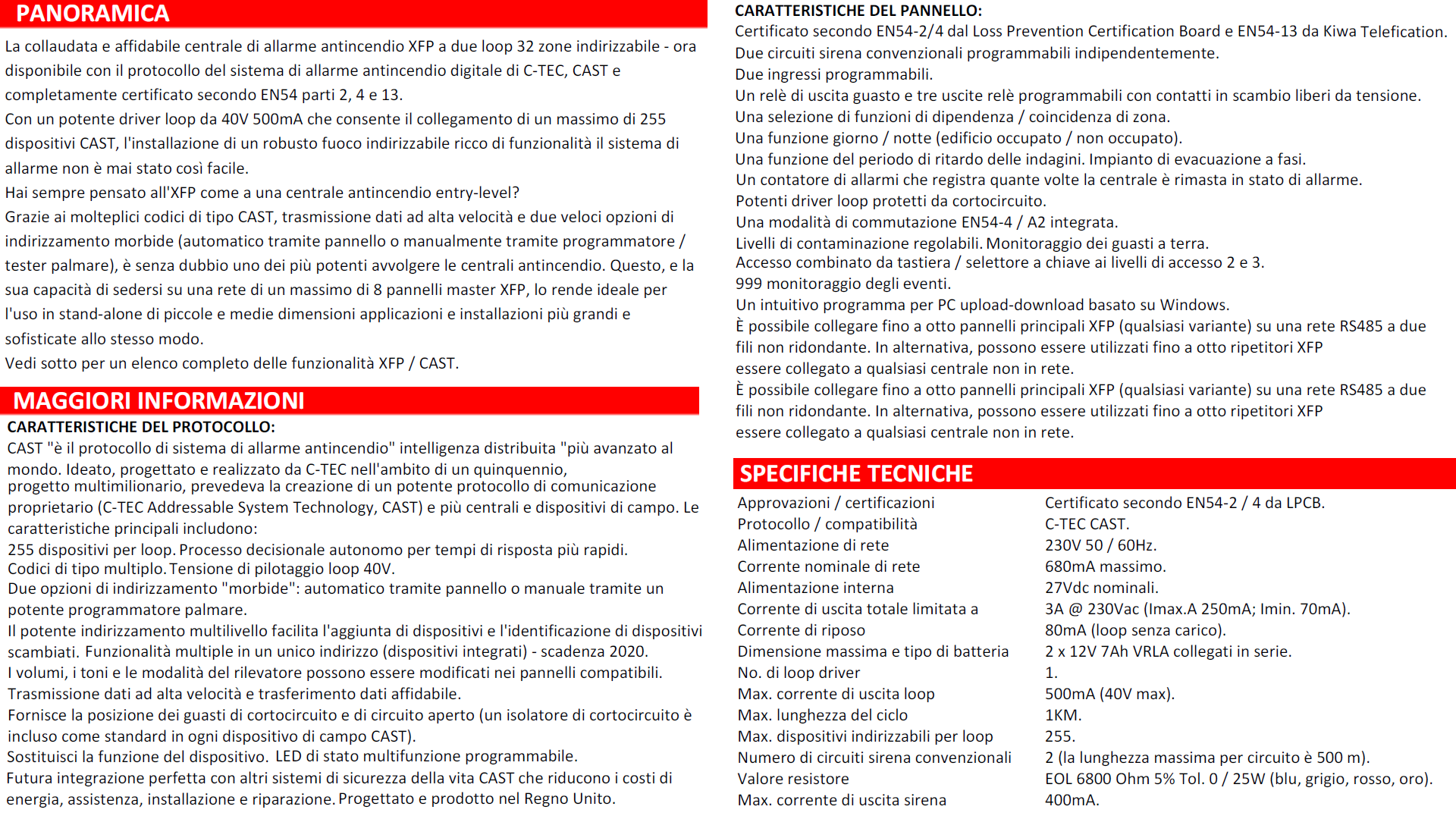 C-WCTXFP501CA - C-TEC Centrale antincendio XFP 1 LOOP 32 ZONE