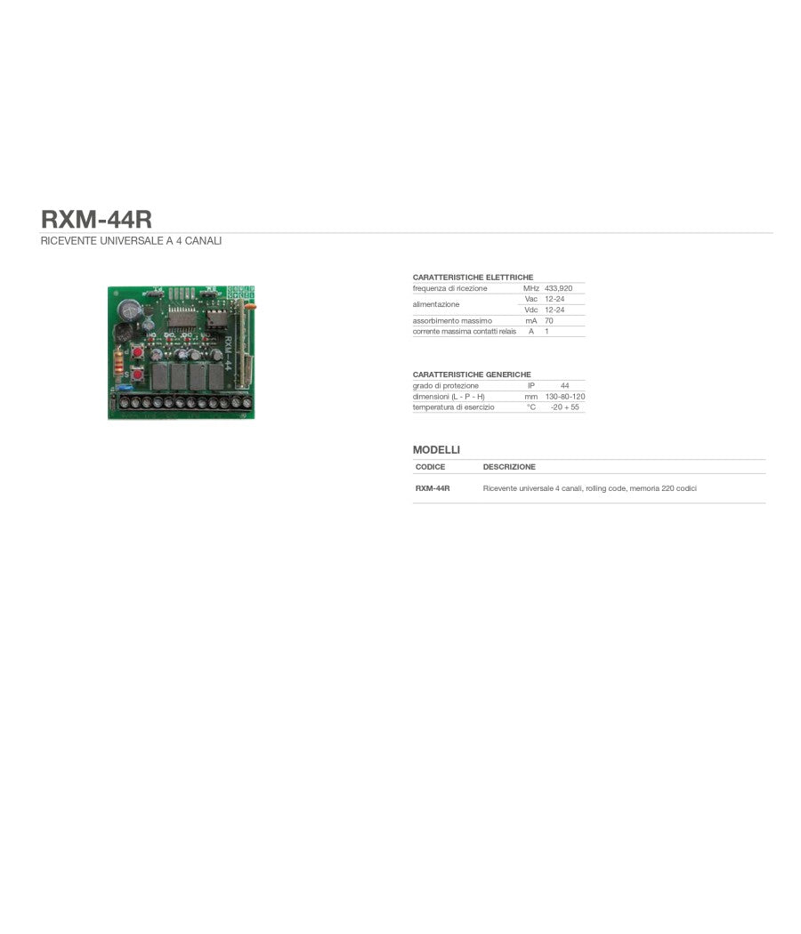 RXM-44R - KEY AUTOMATION RICEVENTE UNIVERSALE 4 CANALI, ROLLING CODE, MEMORIA 220 CODICI (AUTOMAZIONE)