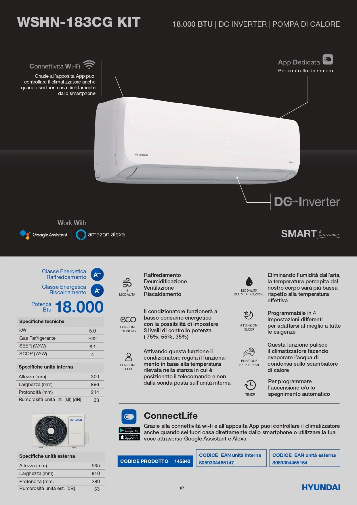 WSHN-183CG KIT - HYUNDAI Condizionatore 18000 Smart Line Wi-Fi